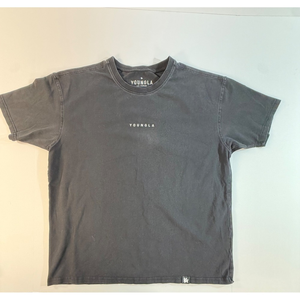 YoungLA Mens T-Shirt Medium Faded Black Charcoal Gym Streetwear Boxy Tee